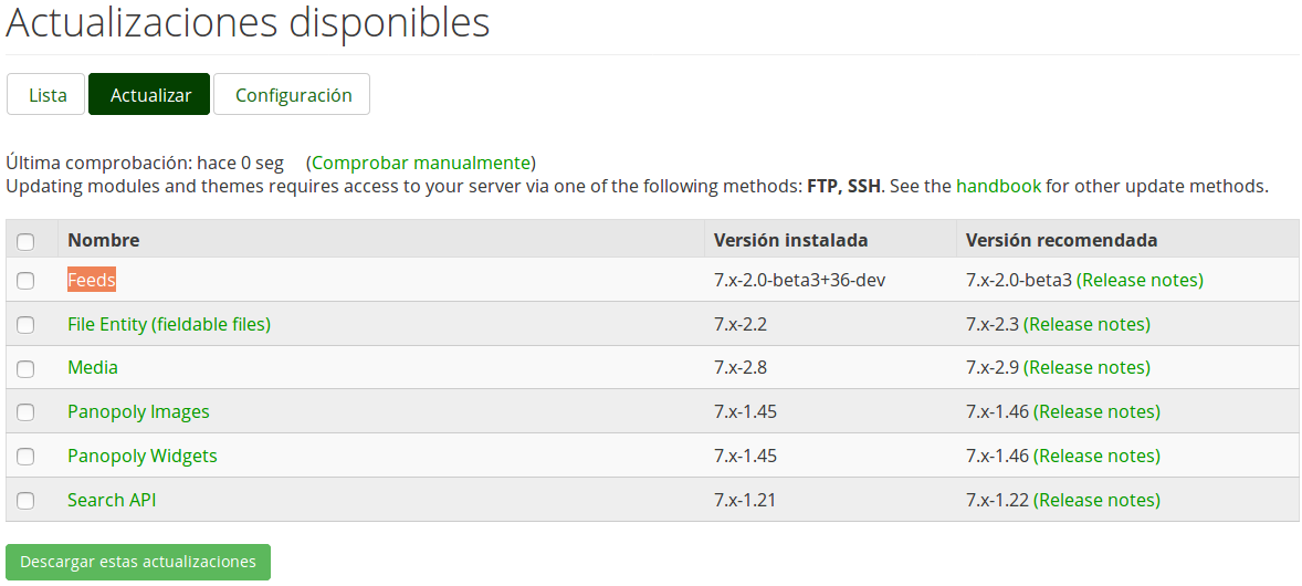 Actualizaciones disponibles
