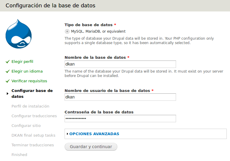 Configuración de la base de datos